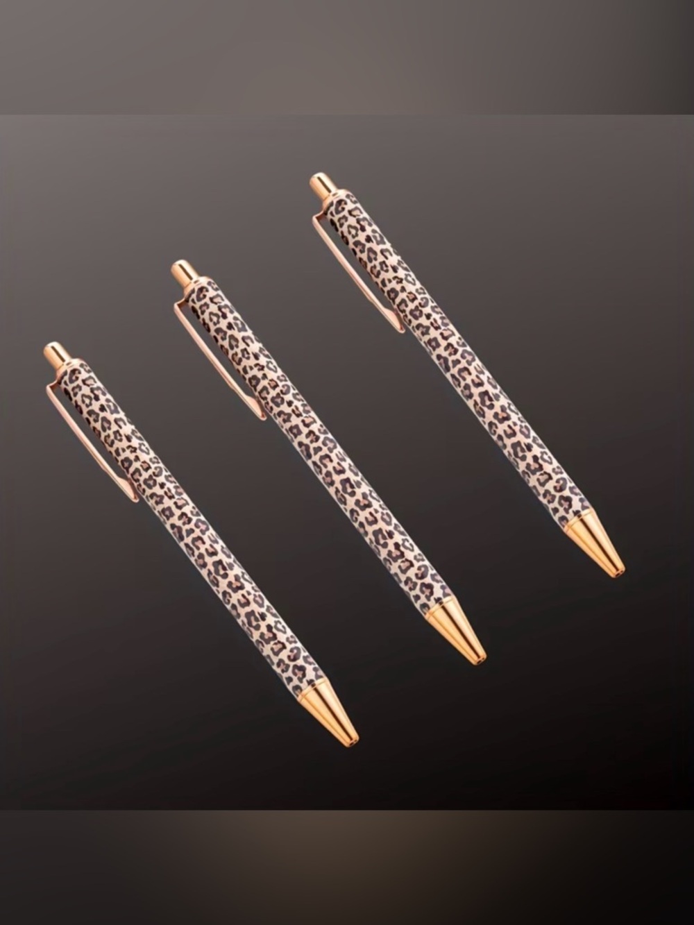 3 Leopard Print Gold-Tone Ballpoint Pens